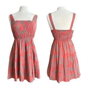 VTG Free People Cotton Smocked Fit Flare Sleeveless Square Neck Mini Dress Sz 4